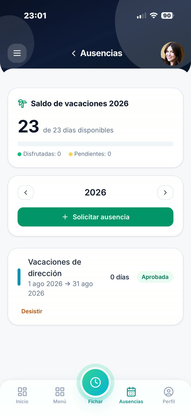 Ausencias: saldo de vacaciones y solicitud de días