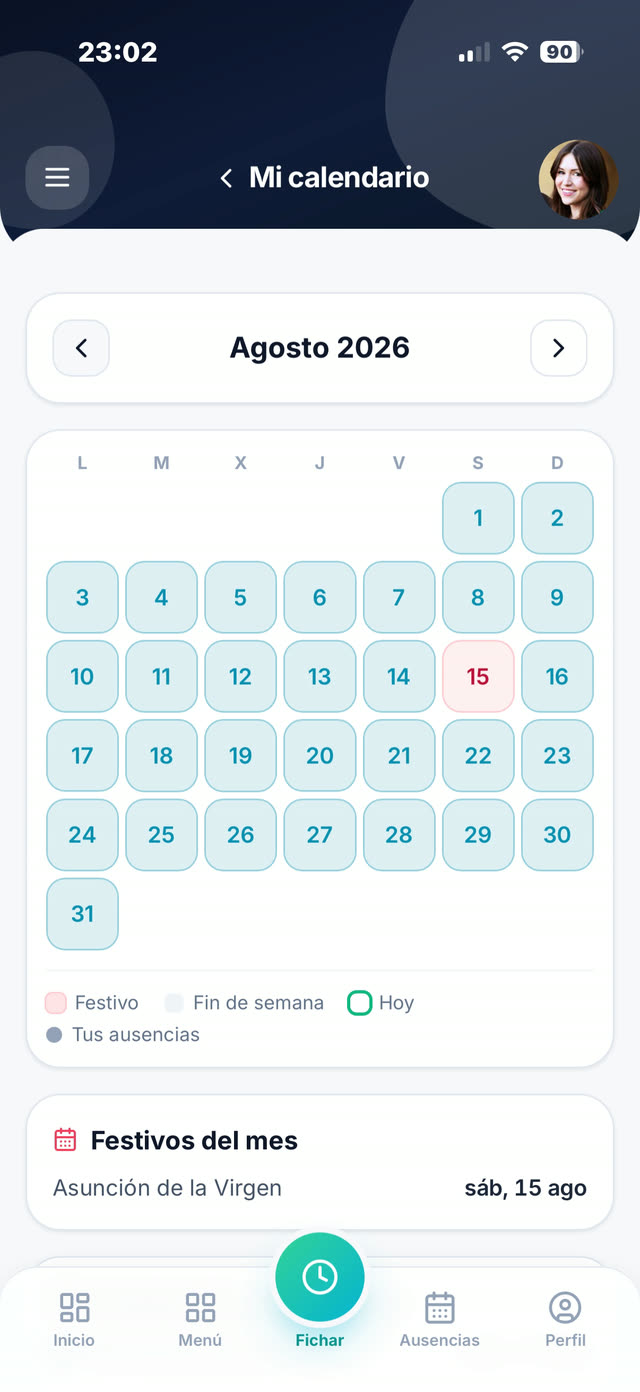 Mi calendario: festivos y ausencias del mes